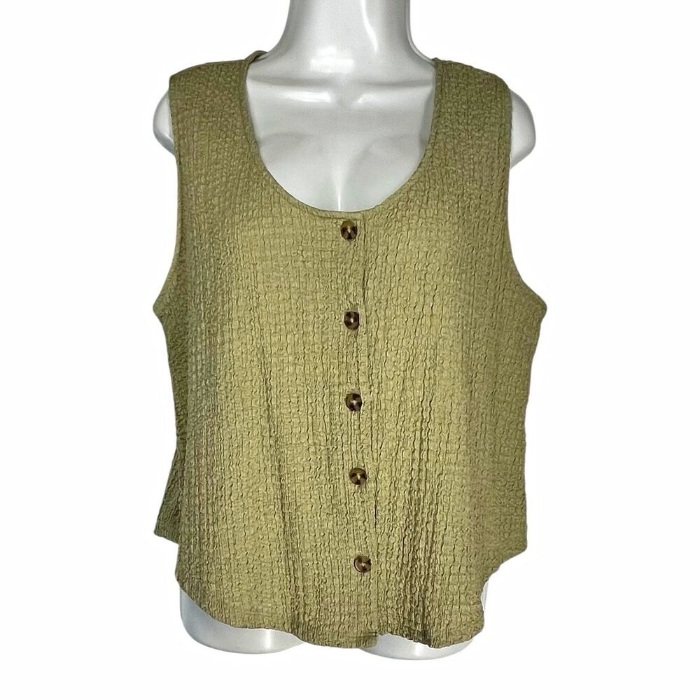 A New Day Tank Top Vest XXL Sage Green Textured Crinkle Button Front Minimalist